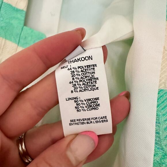 Thakoon Striped Pattern Zip Up Lined Blazer Jacket Green 2 - Picture 9 of 11